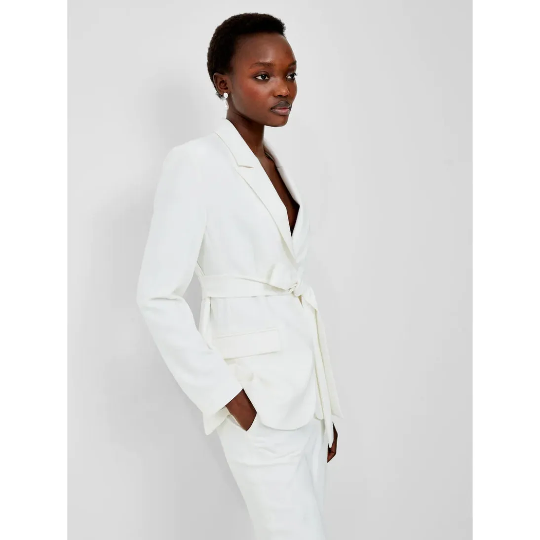 French Connection Whisper Belted Blazer In Summer White 75WAB