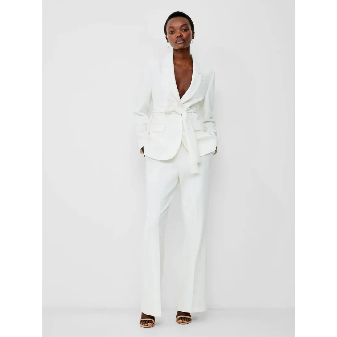 French Connection Whisper Belted Blazer In Summer White 75WAB