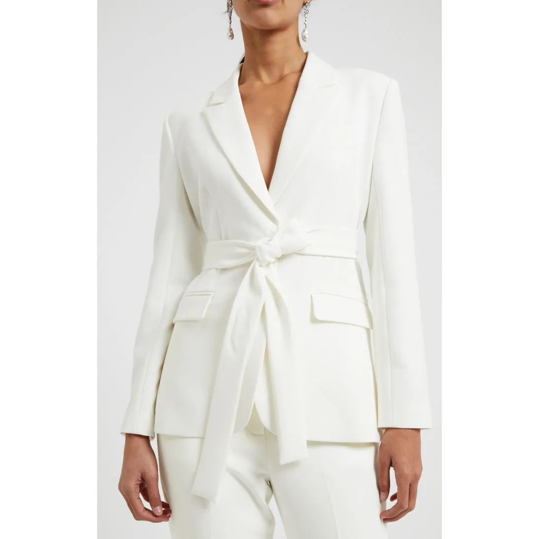 French Connection Whisper Belted Blazer In Summer White 75WAB