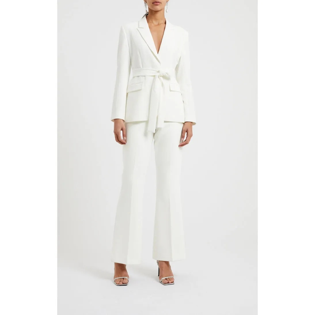 French Connection Whisper Belted Blazer In Summer White 75WAB