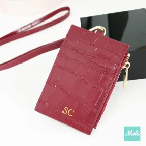 【Garcon】Crocodile Pattern Cow Leather Lanyard Zip Card Holder 掛頸燙金壓字真皮卡片包