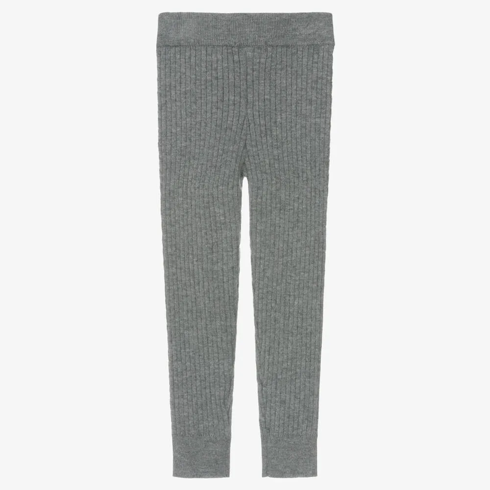 Girls Grey Ribbed Knit Leggings