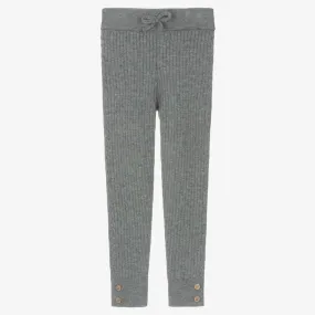 Girls Grey Ribbed Knit Leggings