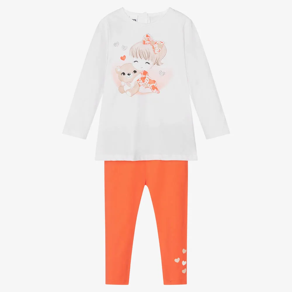 Girls Orange & White Leggings Set