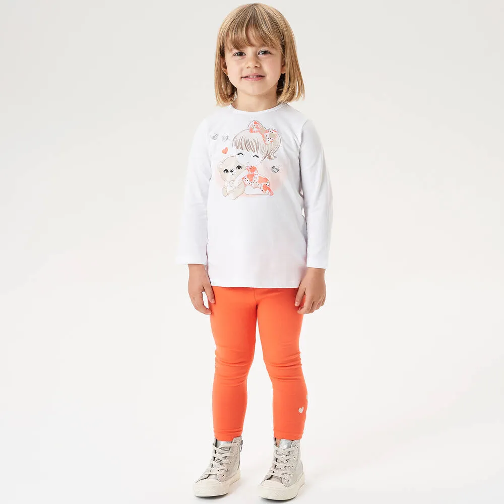 Girls Orange & White Leggings Set