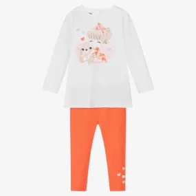 Girls Orange & White Leggings Set