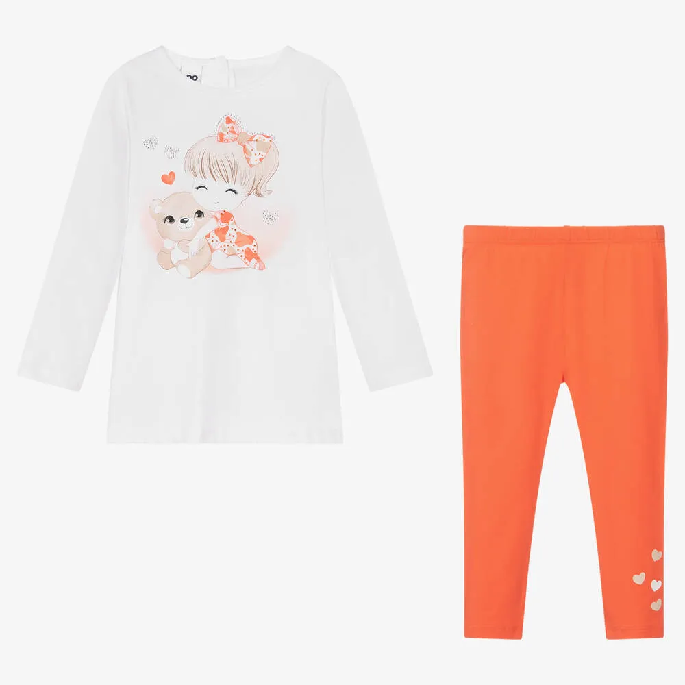 Girls Orange & White Leggings Set