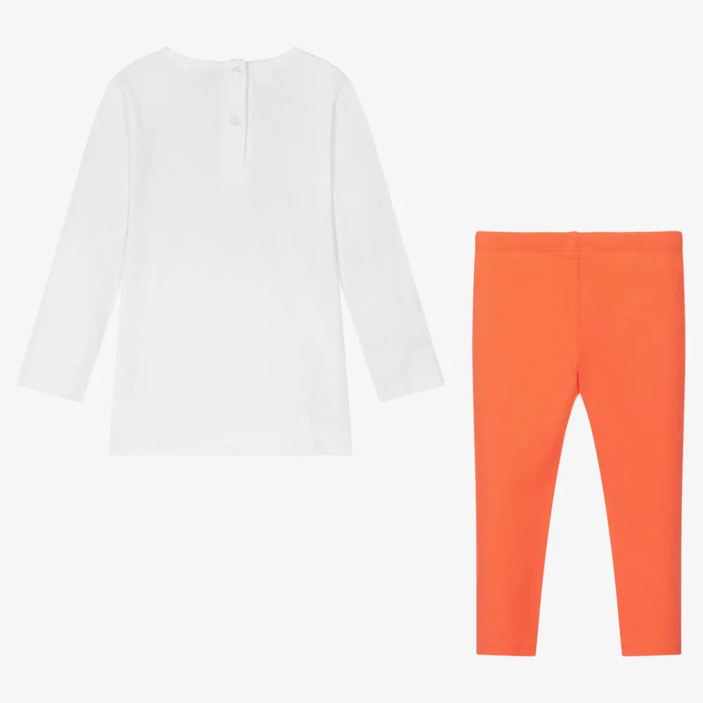 Girls Orange & White Leggings Set