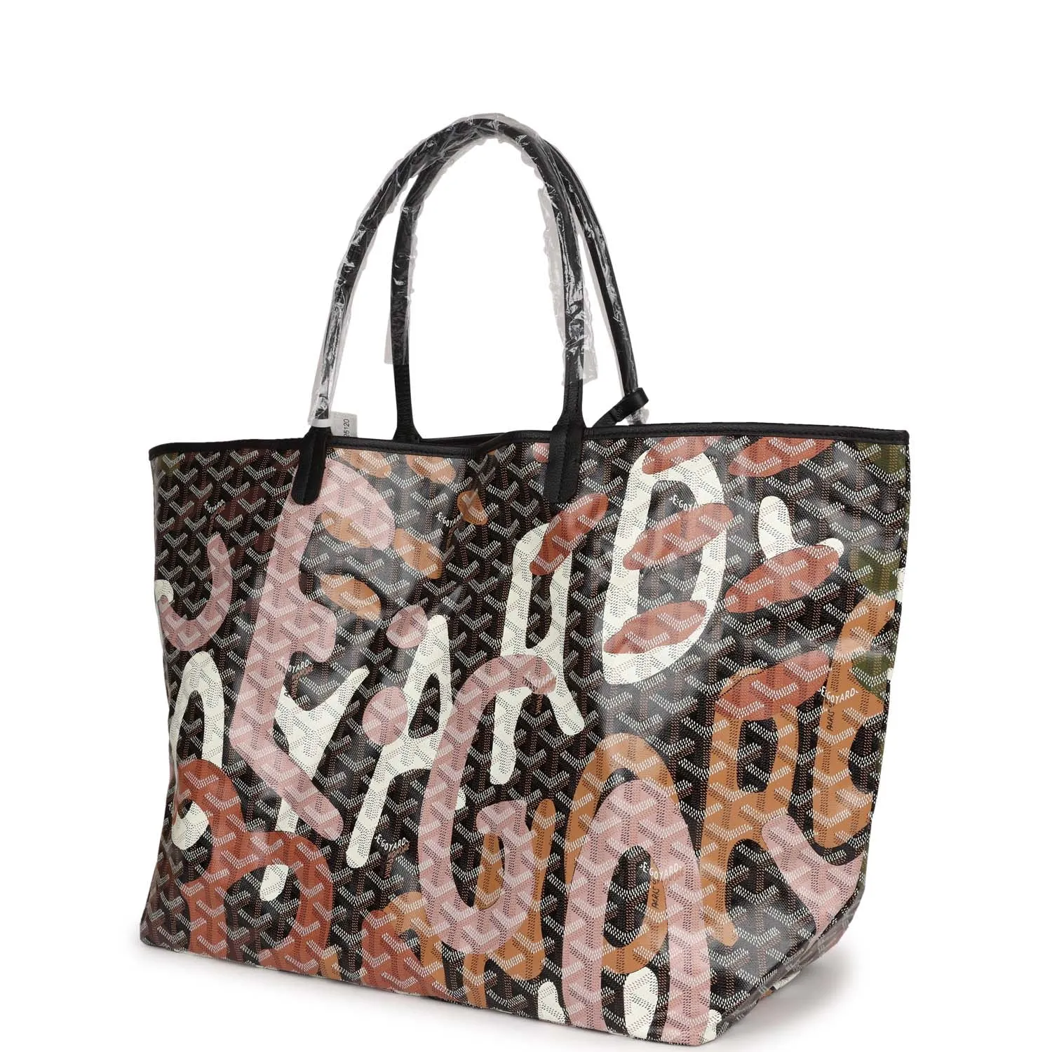 Goyard Limited Edition Black Goyardine Canvas Pink Lettres Camouflage St. Louis GM Tote Bag Palladium Hardware