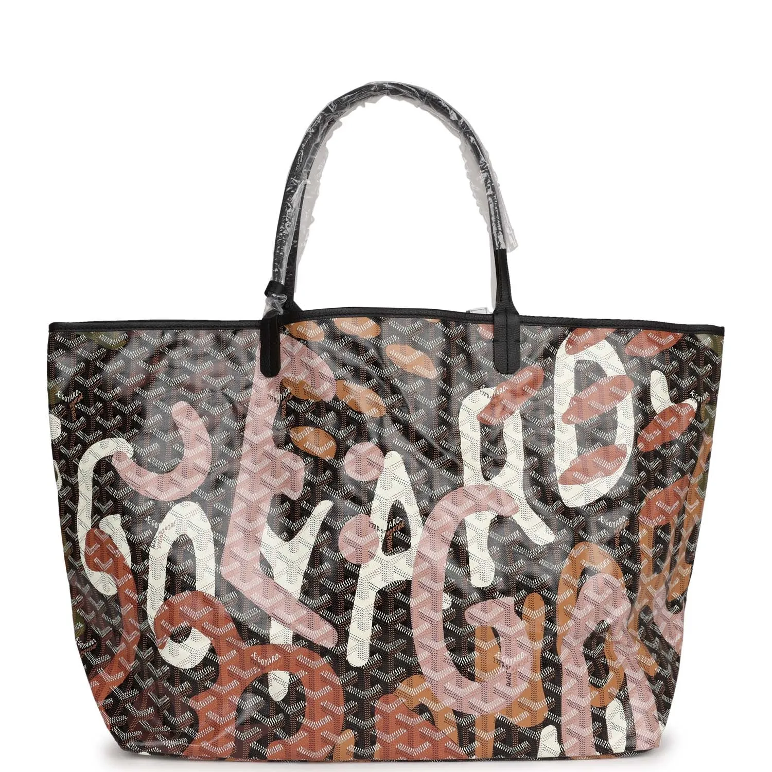 Goyard Limited Edition Black Goyardine Canvas Pink Lettres Camouflage St. Louis GM Tote Bag Palladium Hardware