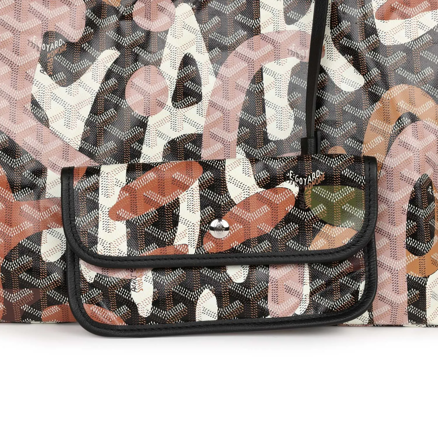 Goyard Limited Edition Black Goyardine Canvas Pink Lettres Camouflage St. Louis GM Tote Bag Palladium Hardware