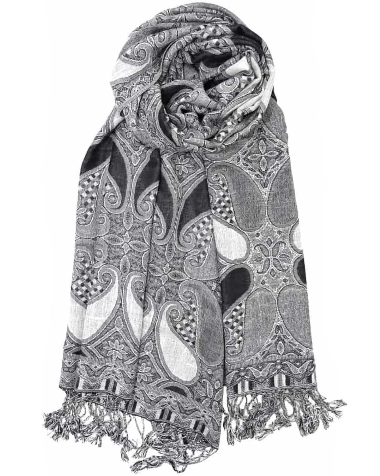 Grey & Black Paisley Rave Pashmina