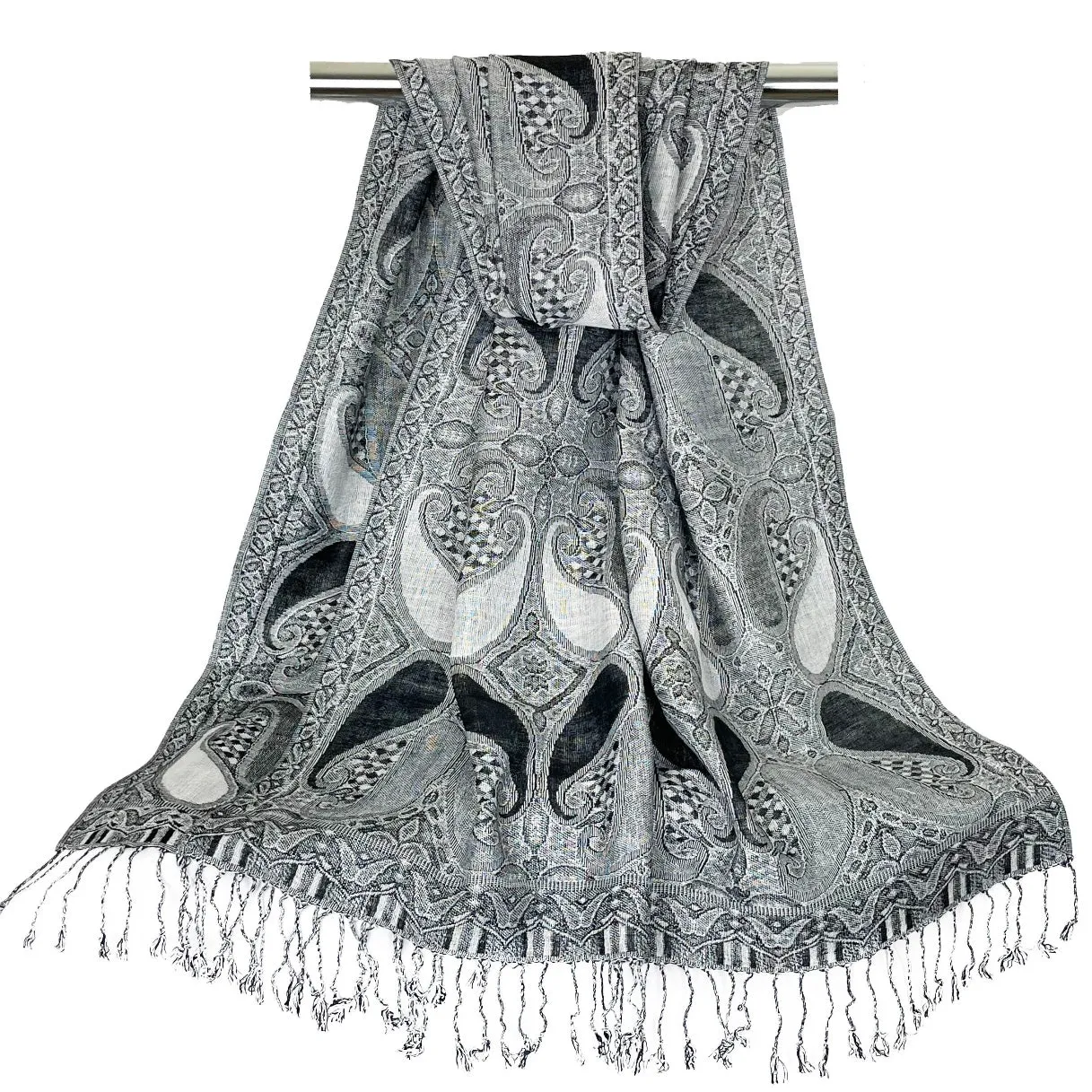 Grey & Black Paisley Rave Pashmina