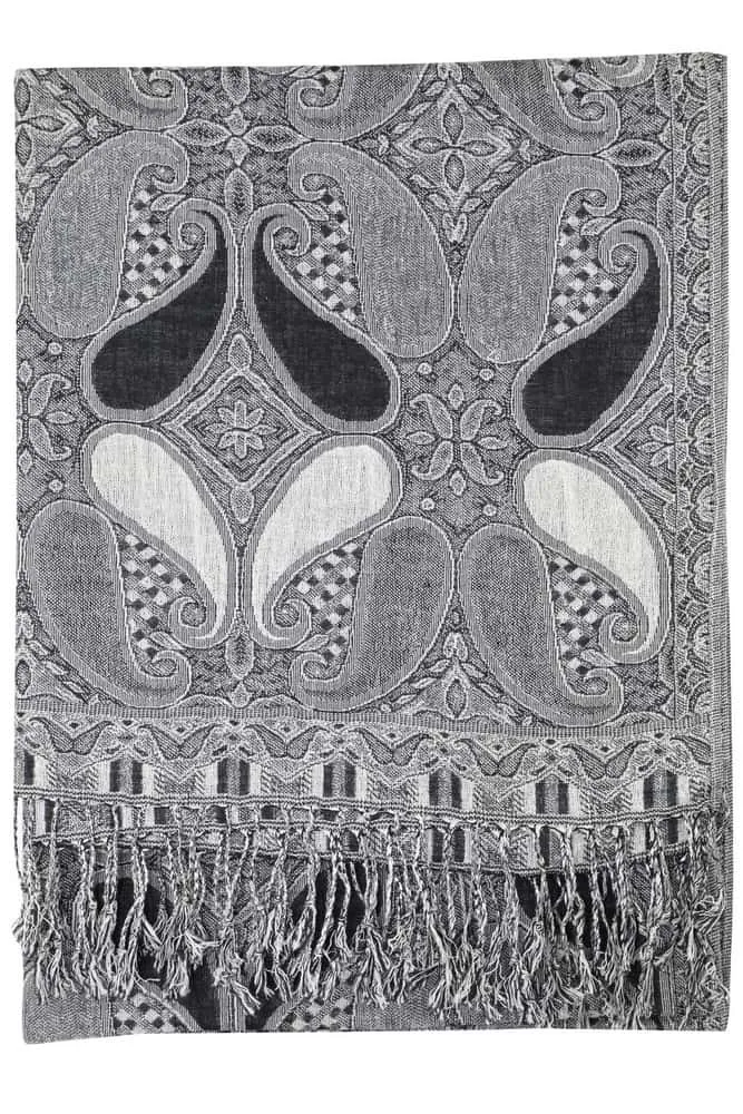 Grey & Black Paisley Rave Pashmina