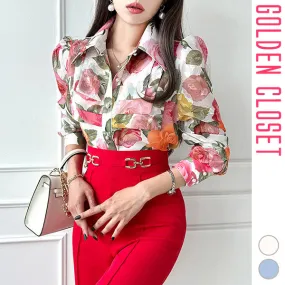 gumzzi  |Flower Patterns Long Sleeves Party Style Office Style