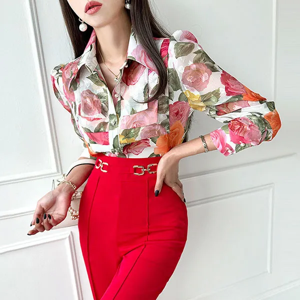 gumzzi  |Flower Patterns Long Sleeves Party Style Office Style