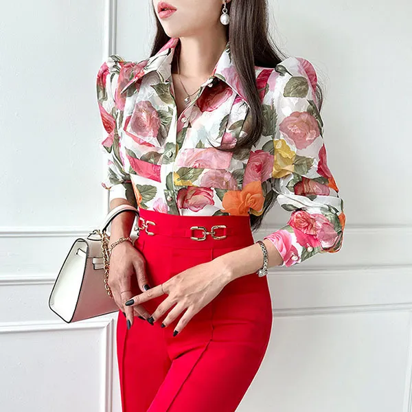 gumzzi  |Flower Patterns Long Sleeves Party Style Office Style