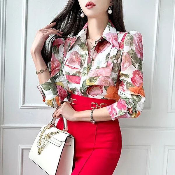 gumzzi  |Flower Patterns Long Sleeves Party Style Office Style