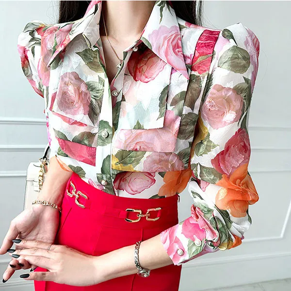 gumzzi  |Flower Patterns Long Sleeves Party Style Office Style