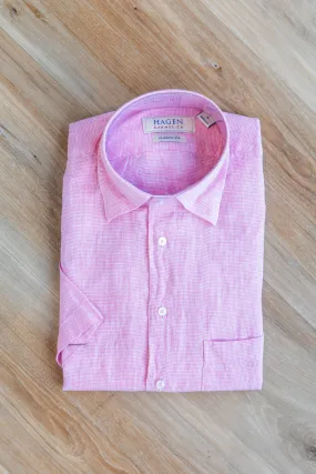 HAGEN Pink Linen Short Sleeve Sport Shirt