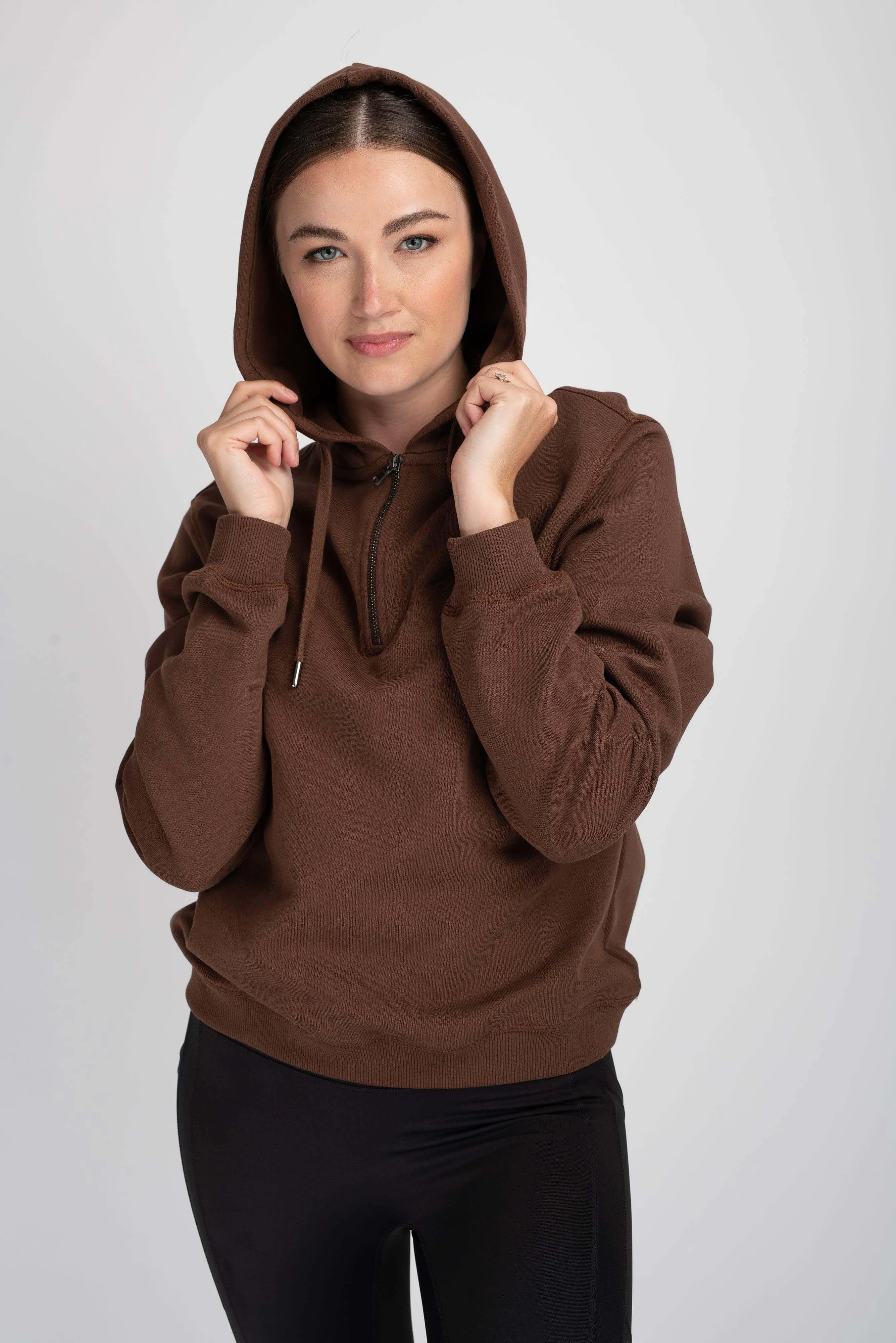 Half Zip Hoodie in Chocolate Brown