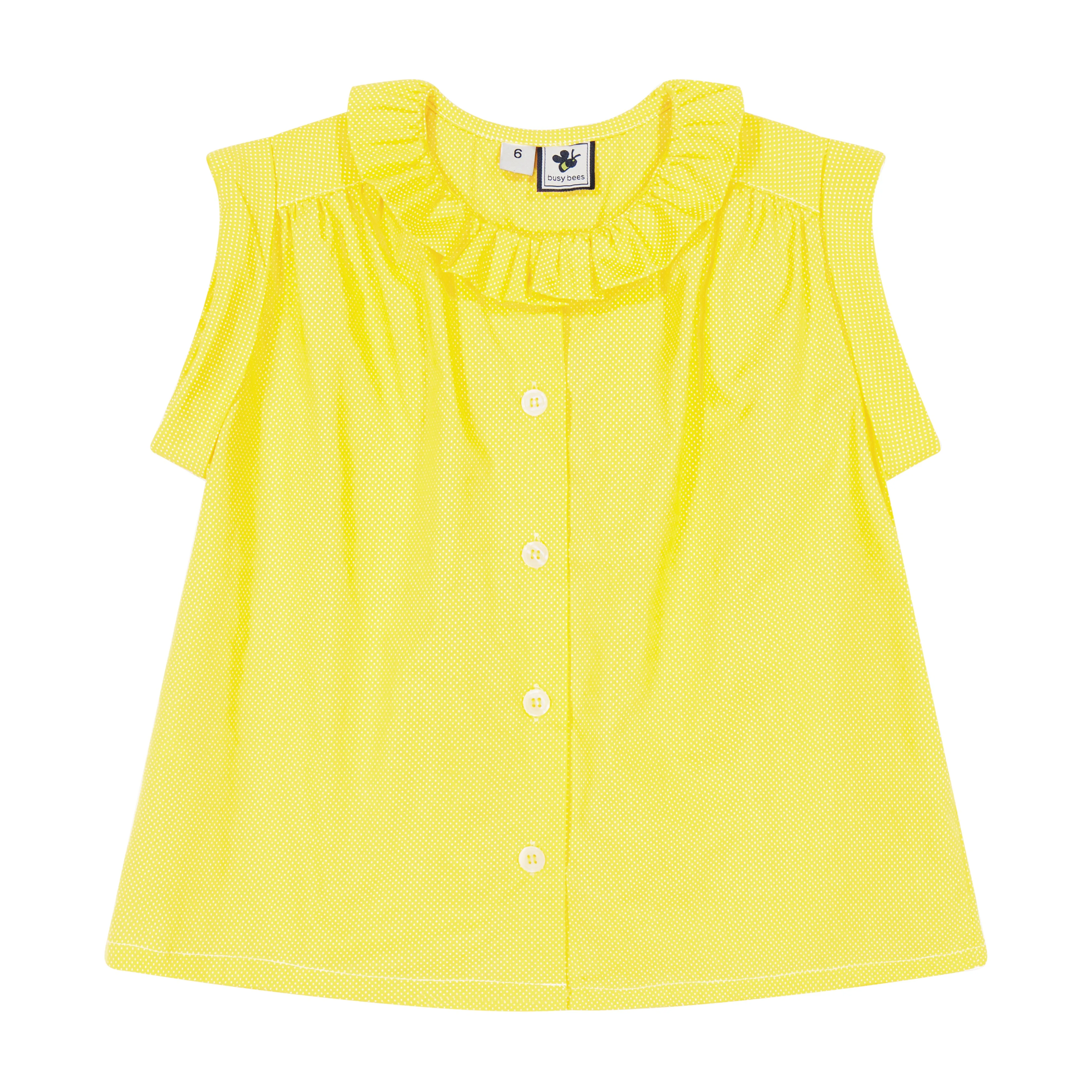 Iris Ruffle Top Yellow Dot