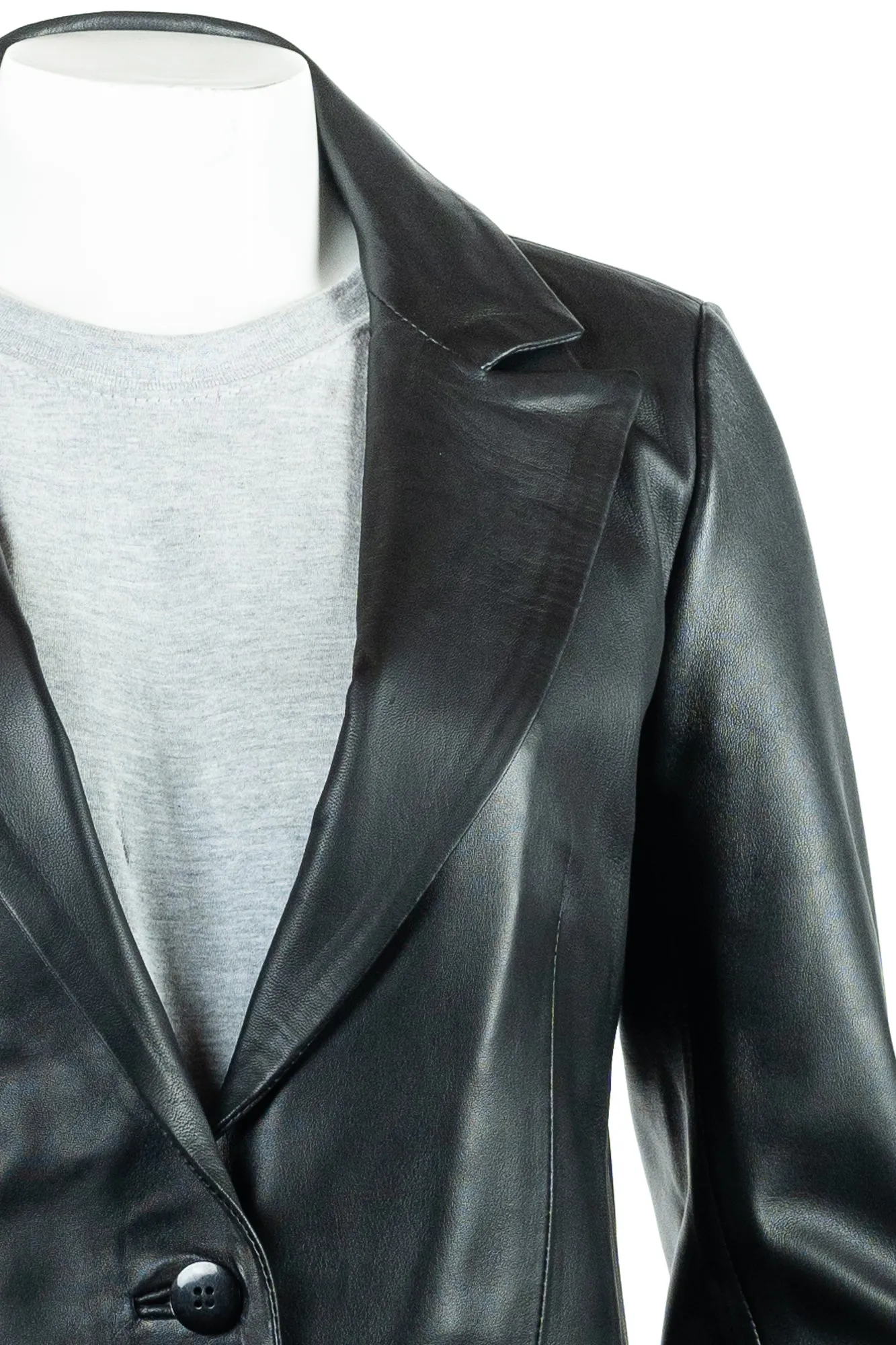 Ladies Black One Button Leather Blazer: Mirabella