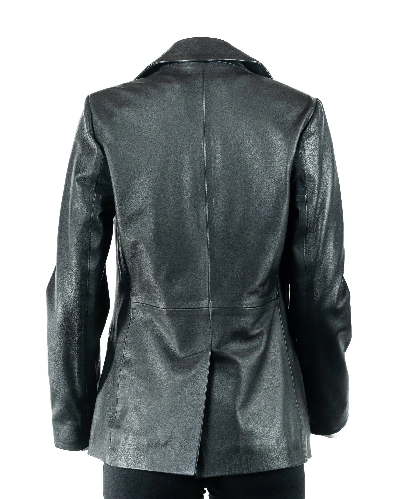 Ladies Black One Button Leather Blazer: Mirabella