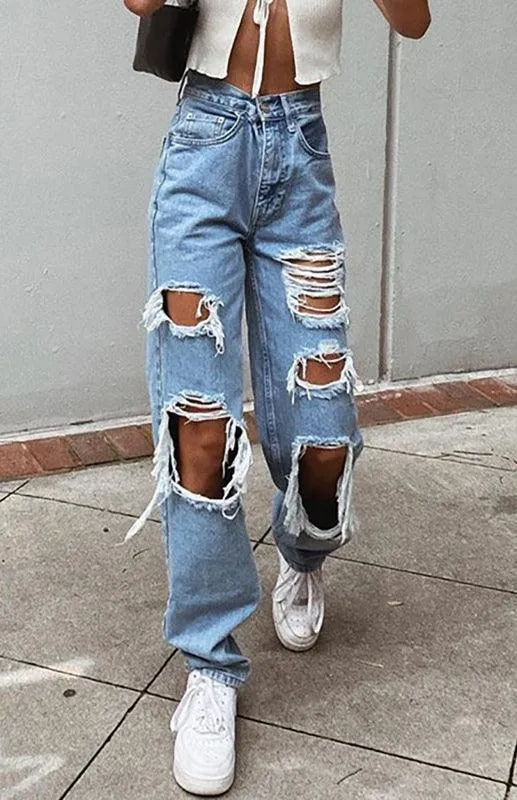 Ladies Ripped Denim Jeans