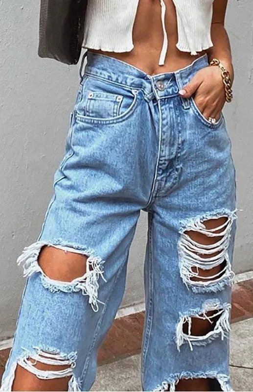 Ladies Ripped Denim Jeans