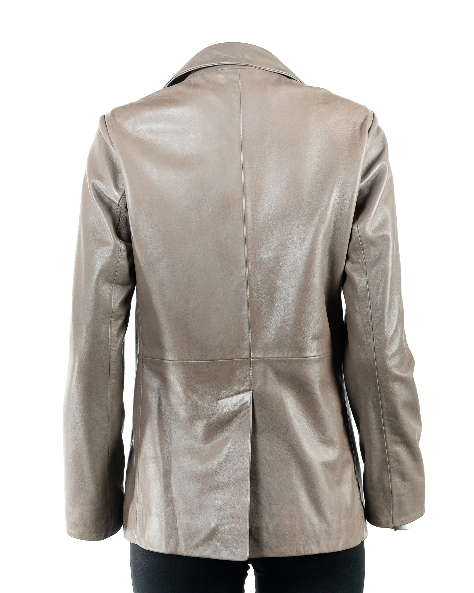 Ladies Taupe One Button Leather Blazer: Mirabella