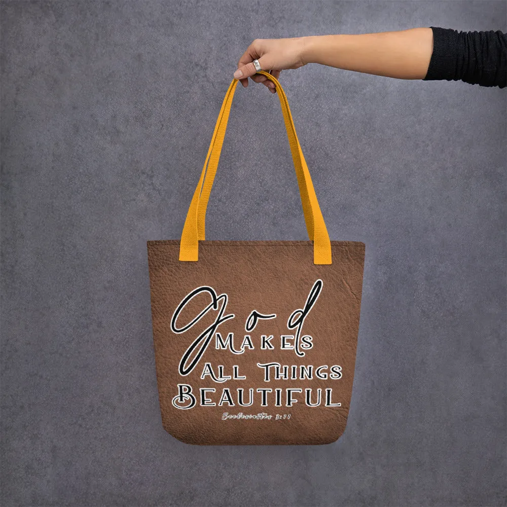 Limited Edition Premium Tote Bag - God Makes All Things Beautiful (Design: Textured Brown)