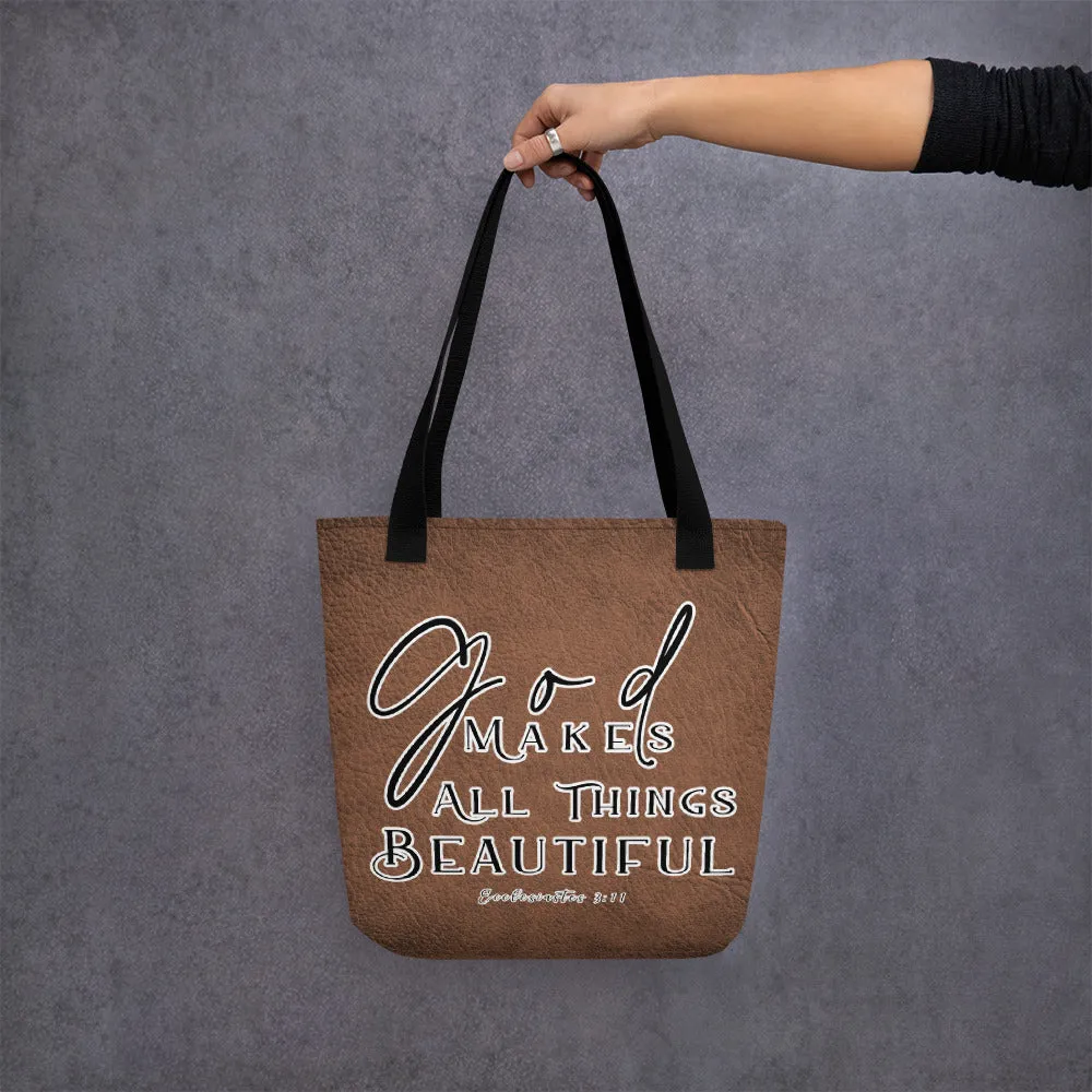 Limited Edition Premium Tote Bag - God Makes All Things Beautiful (Design: Textured Brown)