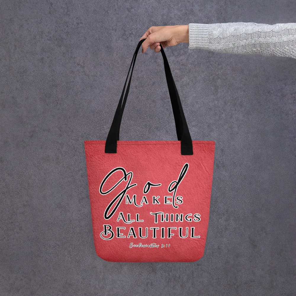 Limited Edition Premium Tote Bag - God Makes All Things Beautiful (Design: Textured Red)