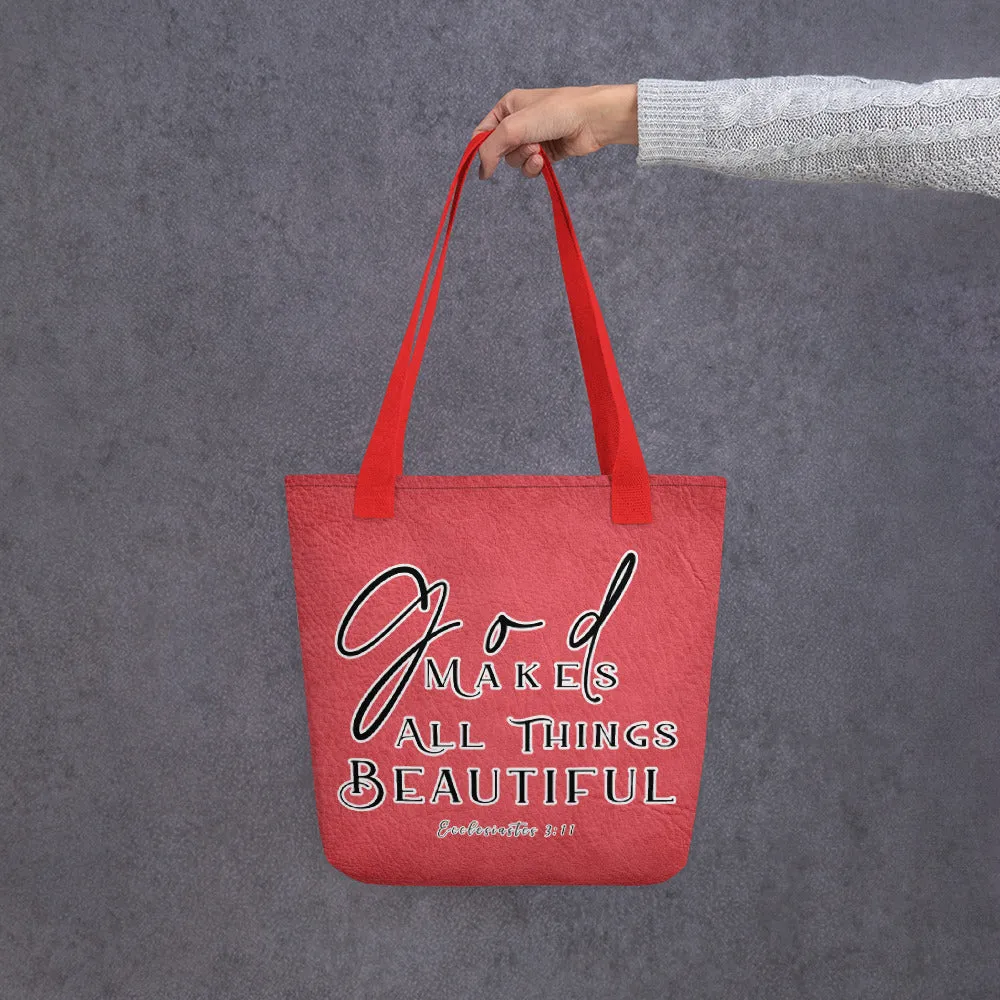 Limited Edition Premium Tote Bag - God Makes All Things Beautiful (Design: Textured Red)