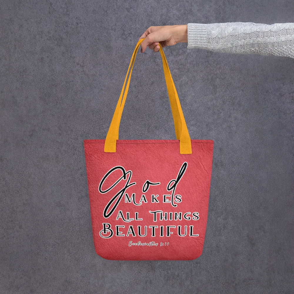 Limited Edition Premium Tote Bag - God Makes All Things Beautiful (Design: Textured Red)