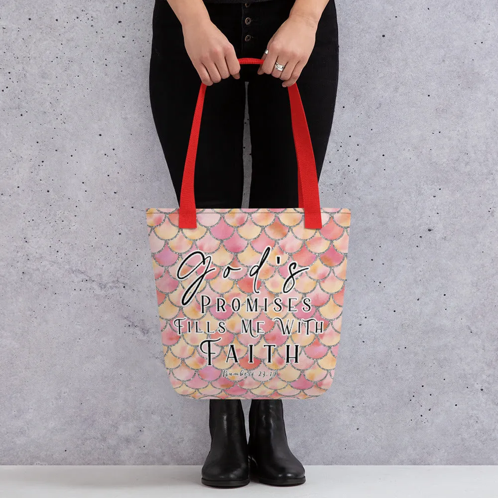 Limited Edition Premium Tote Bag - God's Promises Fills Me With Faith (Design: Mermaid Scales Pink)