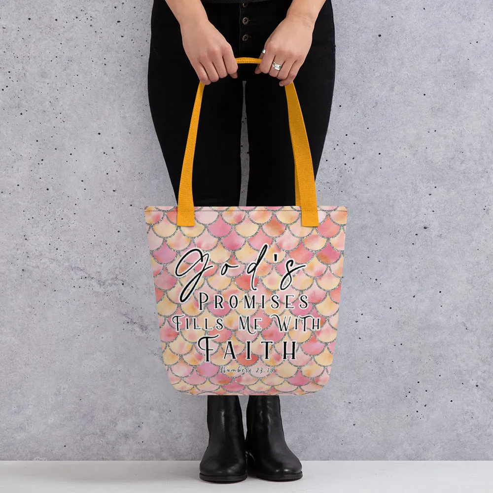 Limited Edition Premium Tote Bag - God's Promises Fills Me With Faith (Design: Mermaid Scales Pink)