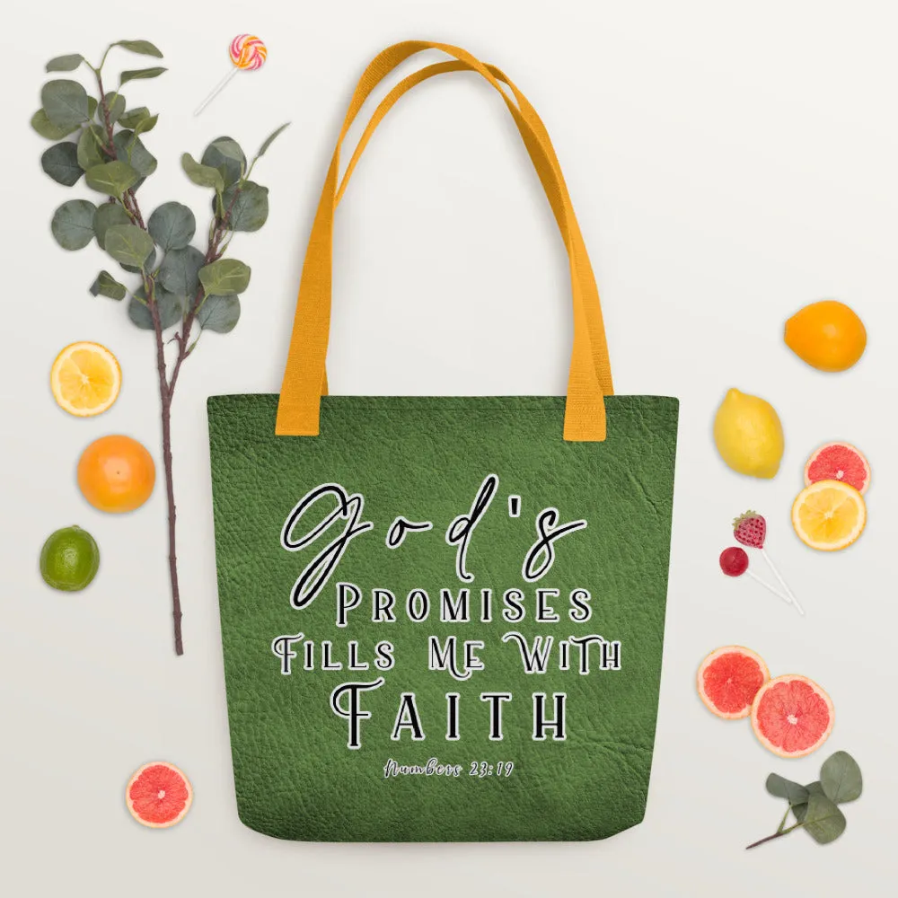 Limited Edition Premium Tote Bag - God's Promises Fills Me With Faith (Design: Textured Green)