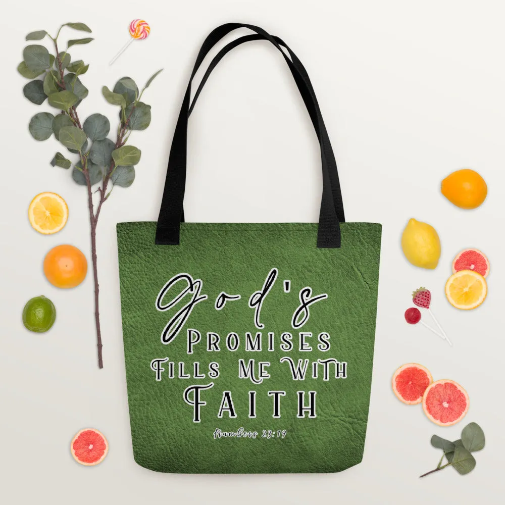 Limited Edition Premium Tote Bag - God's Promises Fills Me With Faith (Design: Textured Green)