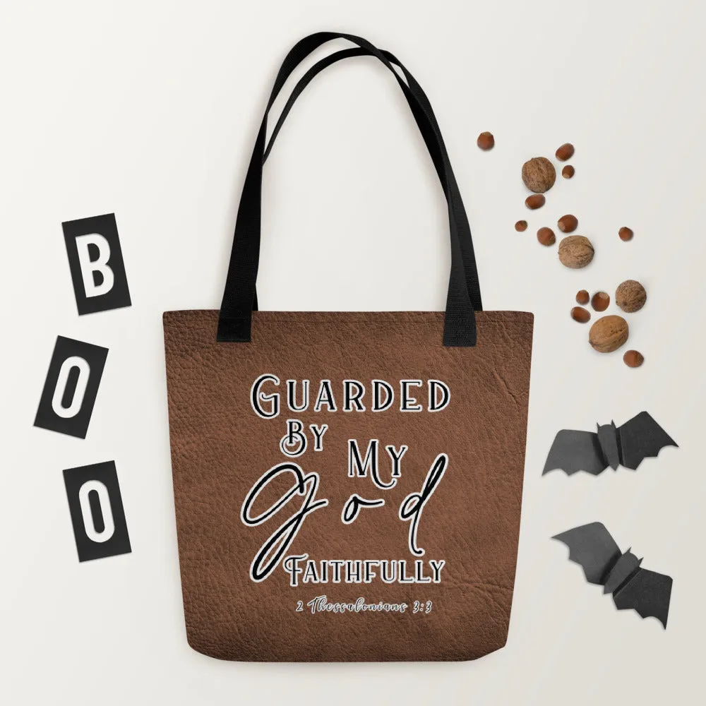 Limited Edition Premium Tote Bag - Guarded By My God Faithfully (Design: Textured Brown)