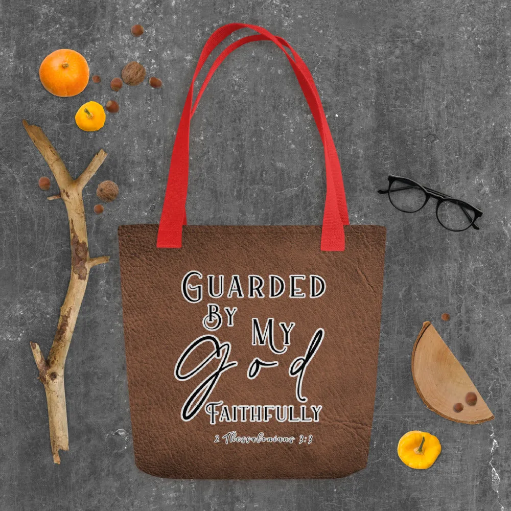 Limited Edition Premium Tote Bag - Guarded By My God Faithfully (Design: Textured Brown)