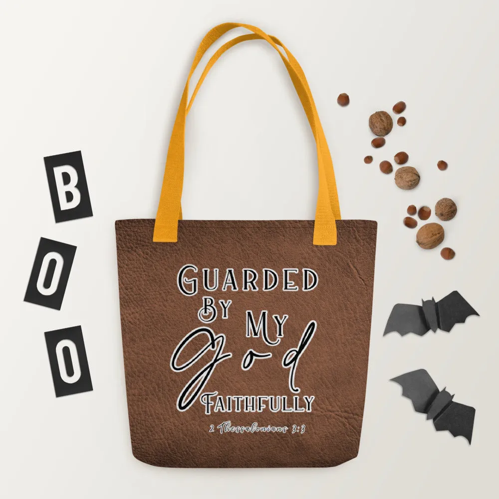 Limited Edition Premium Tote Bag - Guarded By My God Faithfully (Design: Textured Brown)