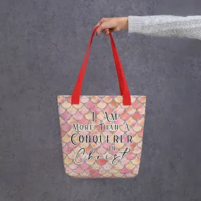 Limited Edition Premium Tote Bag - I Am More Than A Conquerer In Christ (Design: Mermaid Scales Pink)