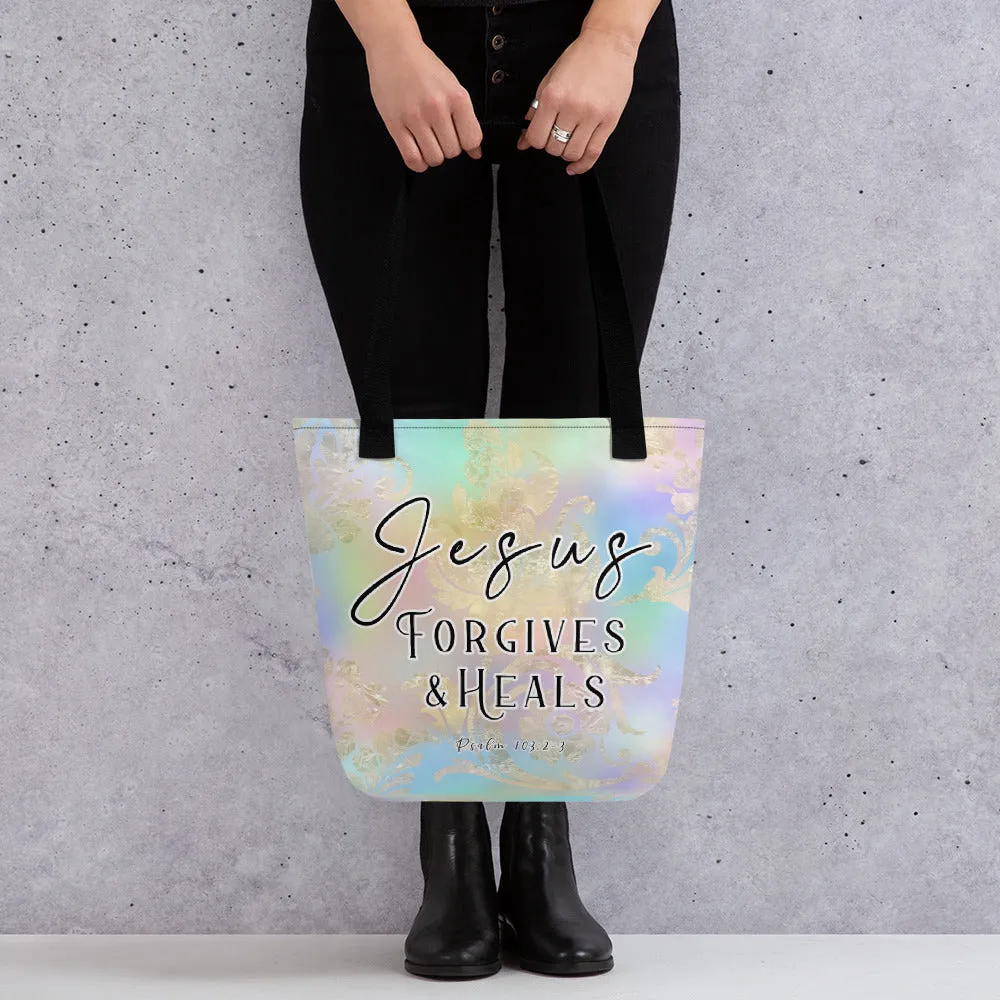 Limited Edition Premium Tote Bag - Jesus Forgives & Heals (Design: Golden Spring)