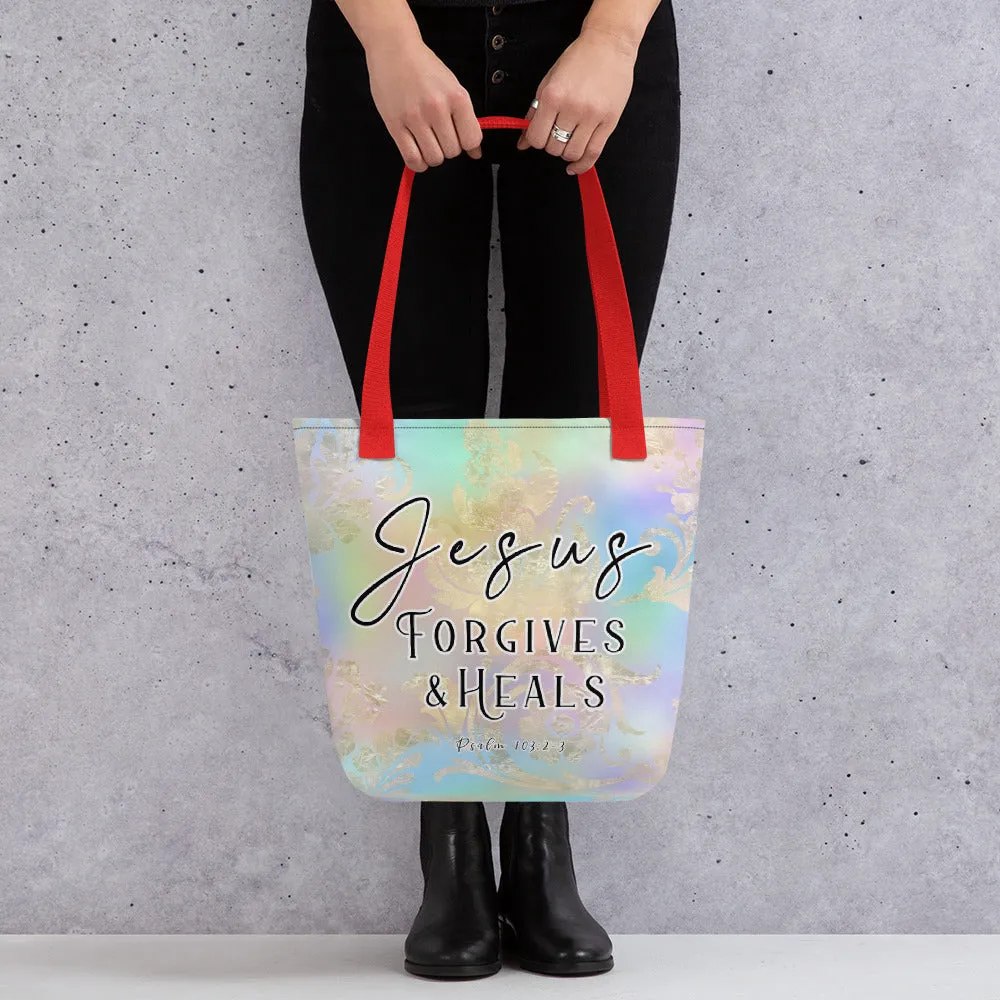 Limited Edition Premium Tote Bag - Jesus Forgives & Heals (Design: Golden Spring)