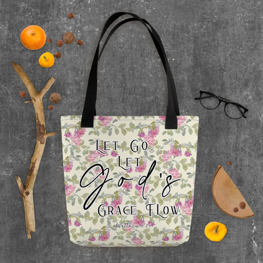 Limited Edition Premium Tote Bag - Let Go, Let God's Grace Flow (Design: Red Floral)