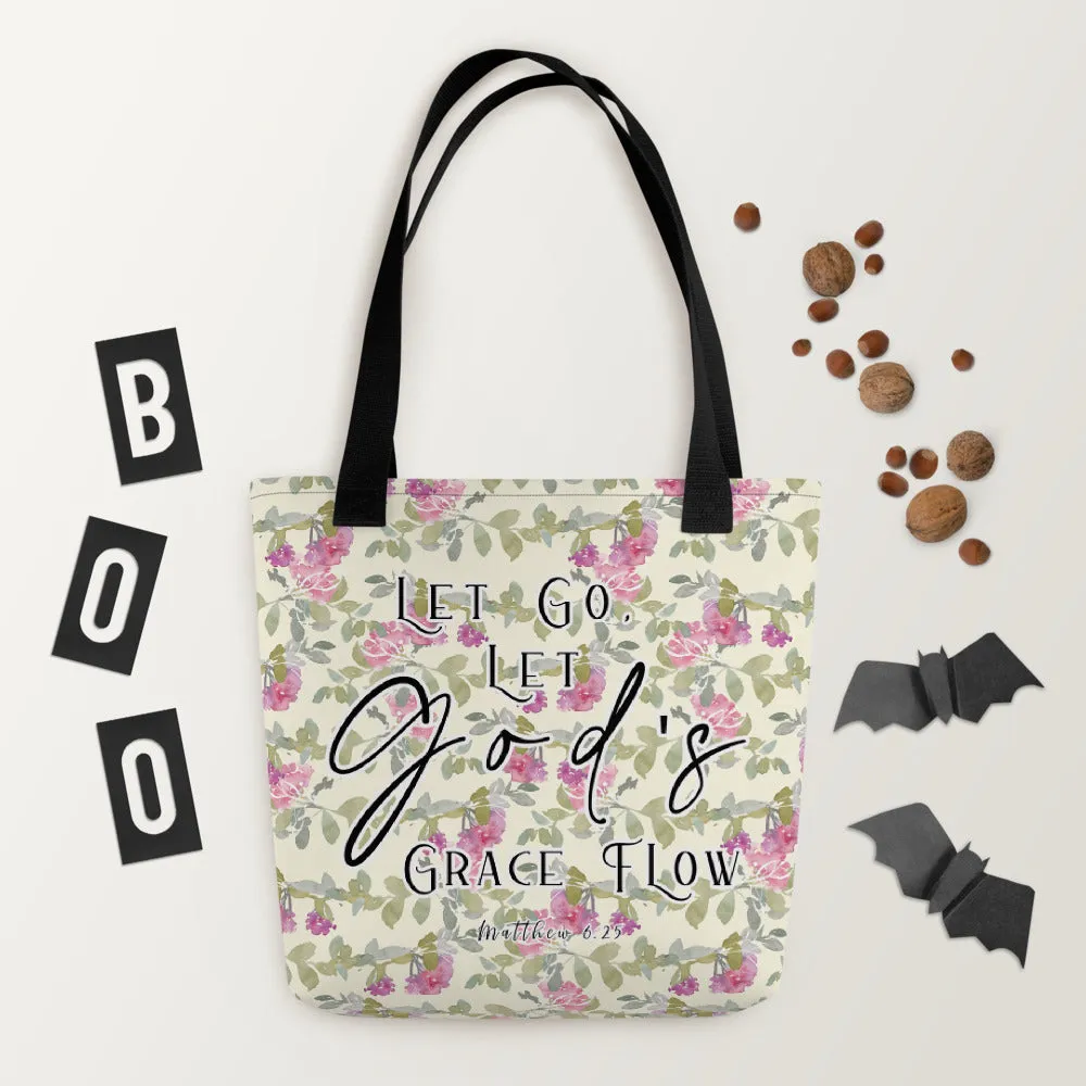 Limited Edition Premium Tote Bag - Let Go, Let God's Grace Flow (Design: Red Floral)