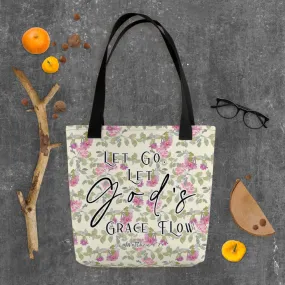 Limited Edition Premium Tote Bag - Let Go, Let God's Grace Flow (Design: Red Floral)