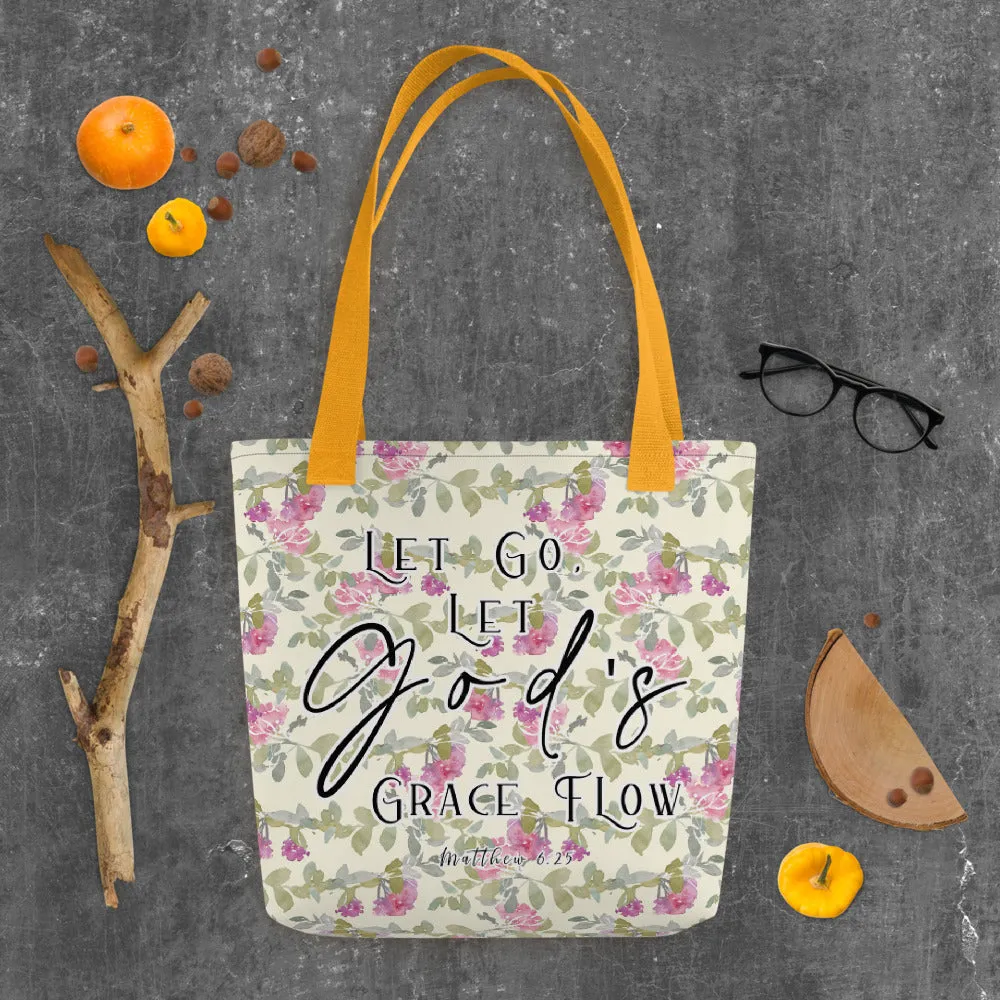 Limited Edition Premium Tote Bag - Let Go, Let God's Grace Flow (Design: Red Floral)